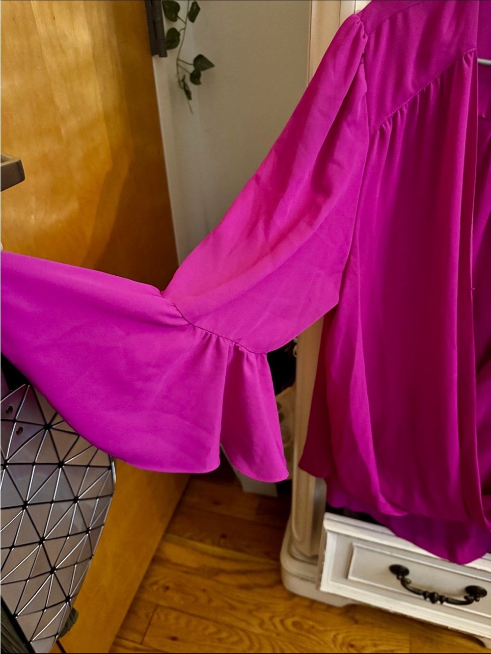 INC International Concepts Bright Fuchsia Wrap Blouse with Bell Sleeves - Picture 3 of 7